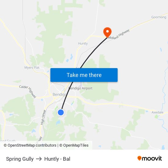 Spring Gully to Huntly - Bal map