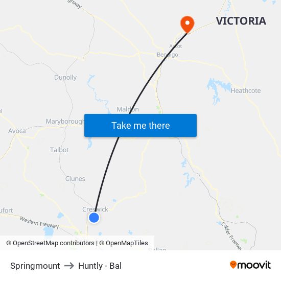 Springmount to Huntly - Bal map