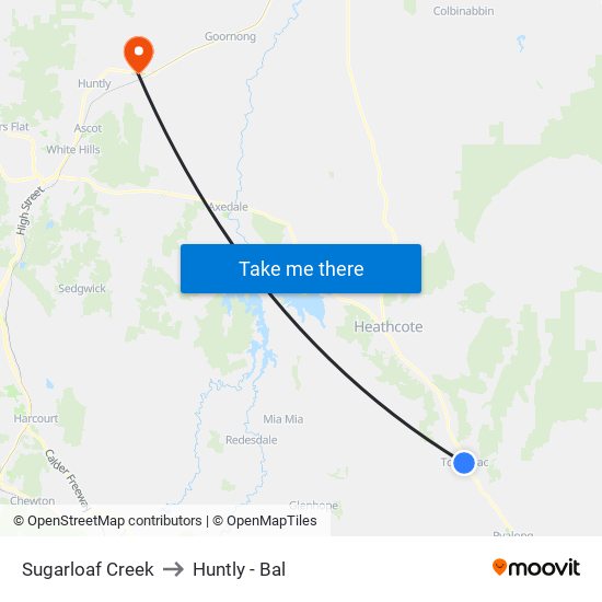 Sugarloaf Creek to Huntly - Bal map