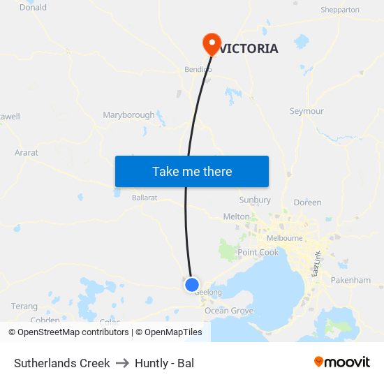 Sutherlands Creek to Huntly - Bal map