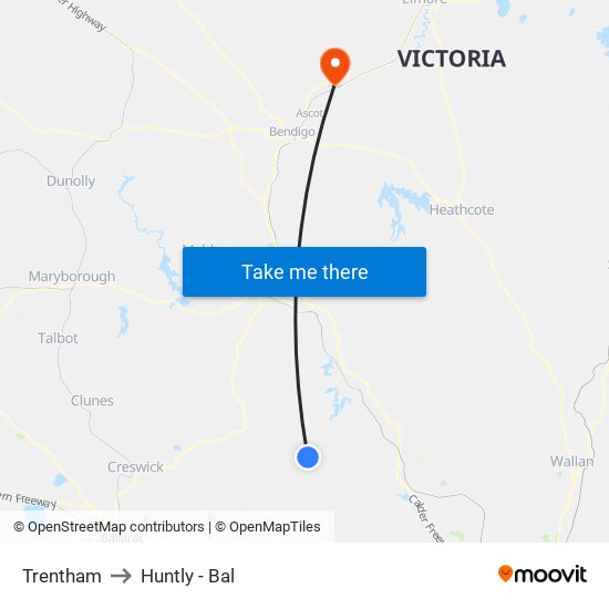Trentham to Huntly - Bal map