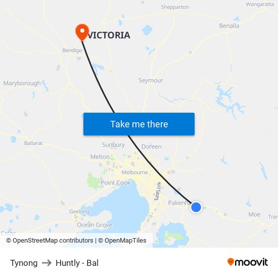 Tynong to Huntly - Bal map