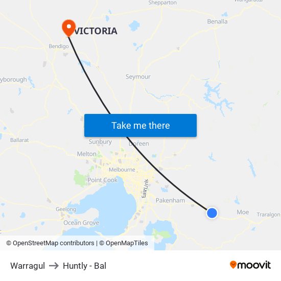 Warragul to Huntly - Bal map