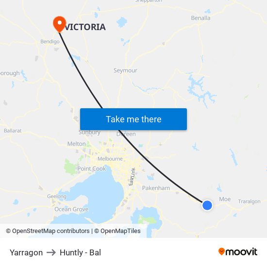 Yarragon to Huntly - Bal map