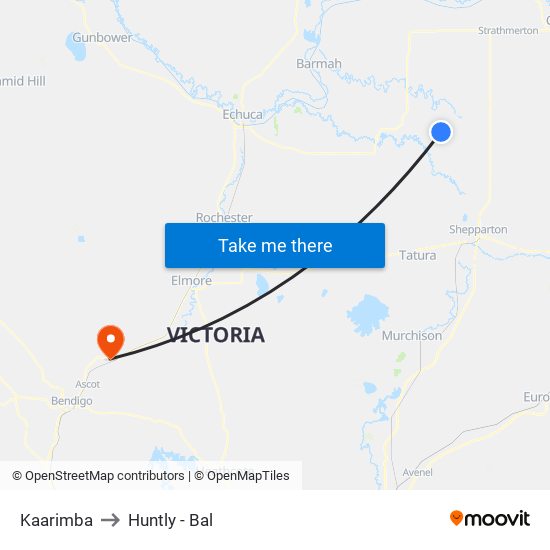 Kaarimba to Huntly - Bal map