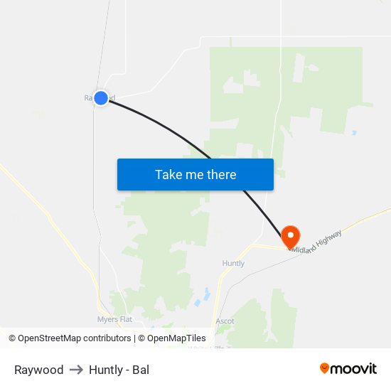 Raywood to Huntly - Bal map