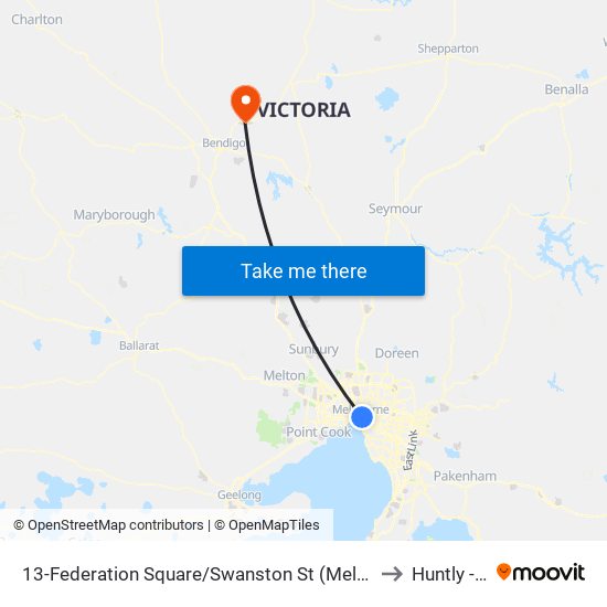 13-Federation Square/Swanston St (Melbourne City) to Huntly - Bal map