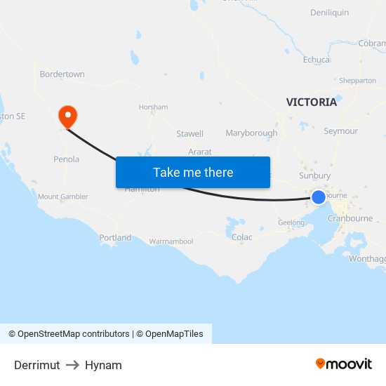 Derrimut to Hynam map