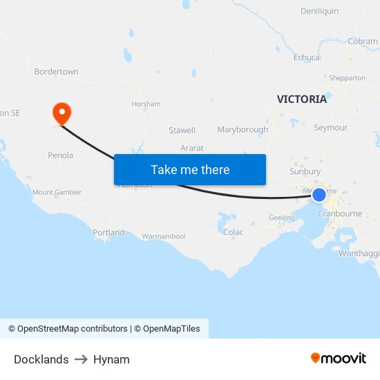 Docklands to Hynam map