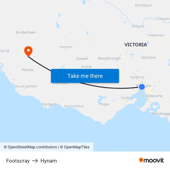 Footscray to Hynam map