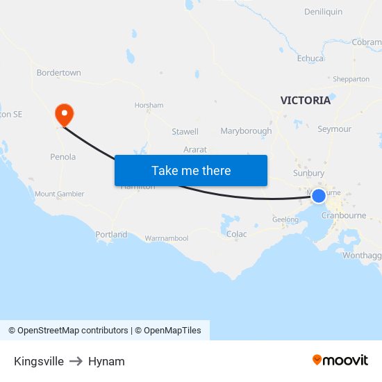 Kingsville to Hynam map