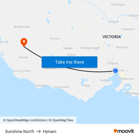 Sunshine North to Hynam map