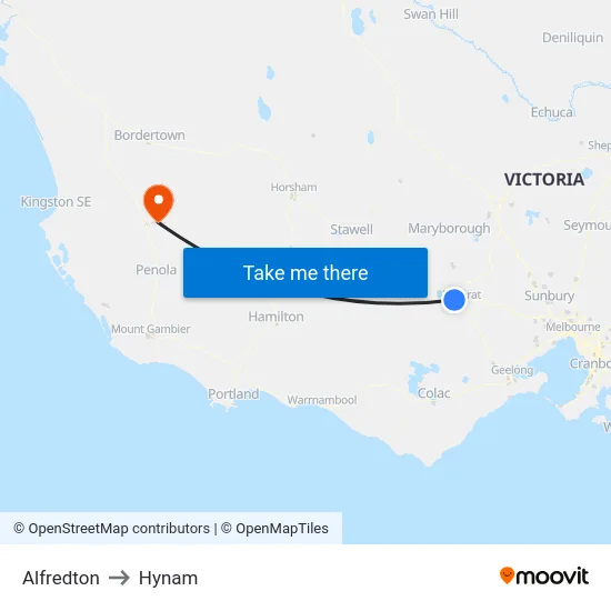 Alfredton to Hynam map