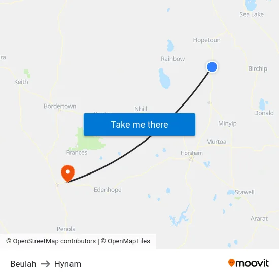 Beulah to Hynam map