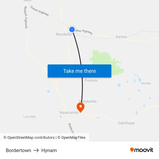 Bordertown to Hynam map