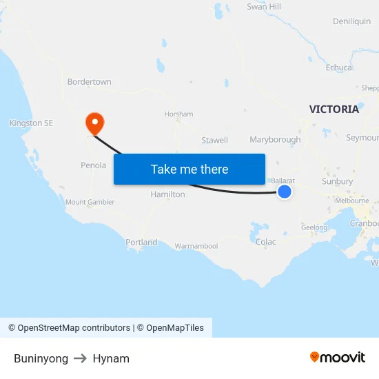 Buninyong to Hynam map