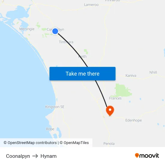 Coonalpyn to Hynam map