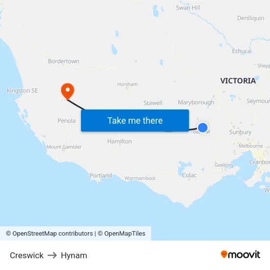 Creswick to Hynam map