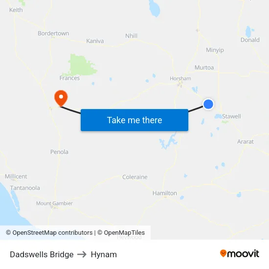 Dadswells Bridge to Hynam map