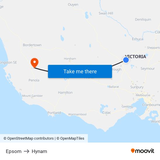 Epsom to Hynam map