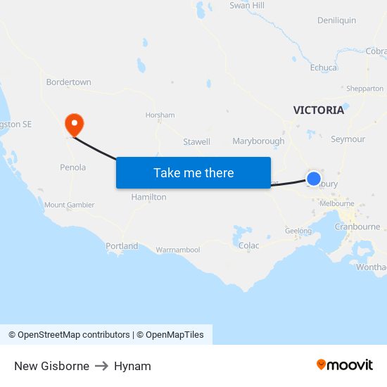 New Gisborne to Hynam map