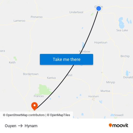 Ouyen to Hynam map