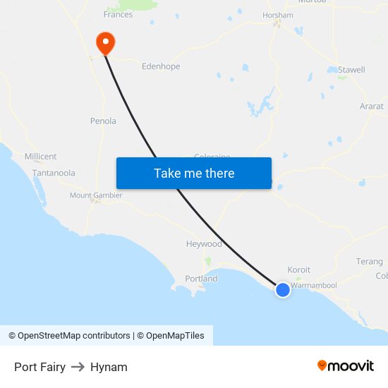 Port Fairy to Hynam map