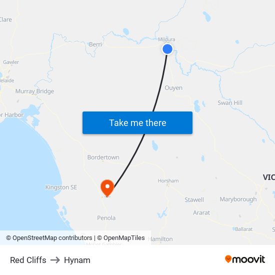 Red Cliffs to Hynam map