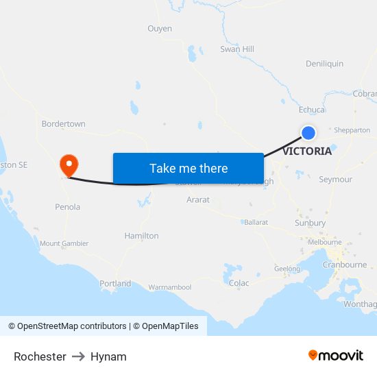 Rochester to Hynam map