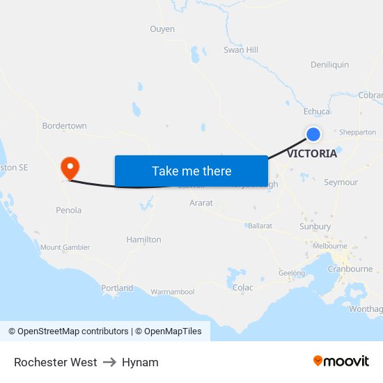 Rochester West to Hynam map