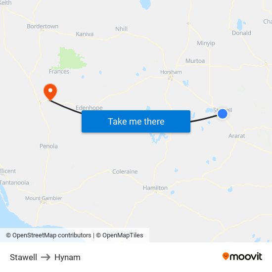 Stawell to Hynam map