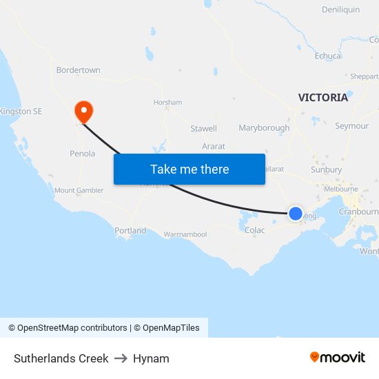 Sutherlands Creek to Hynam map