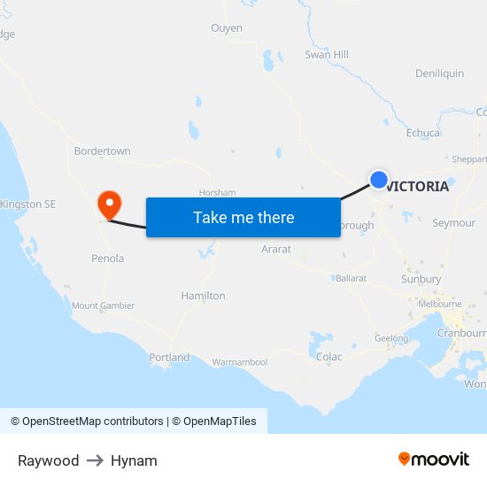 Raywood to Hynam map
