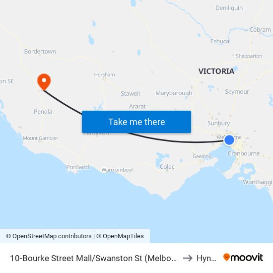 10-Bourke Street Mall/Swanston St (Melbourne City) to Hynam map