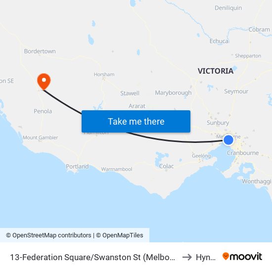 13-Federation Square/Swanston St (Melbourne City) to Hynam map