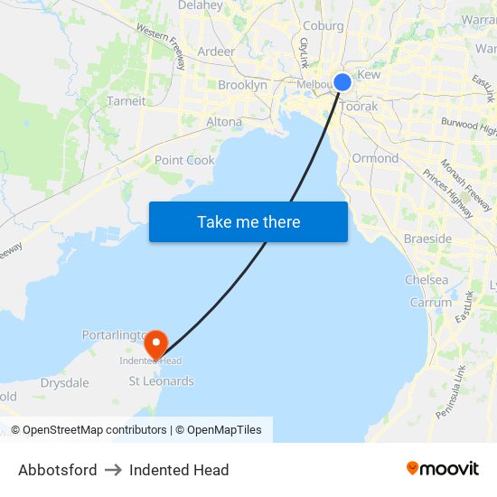 Abbotsford to Indented Head map