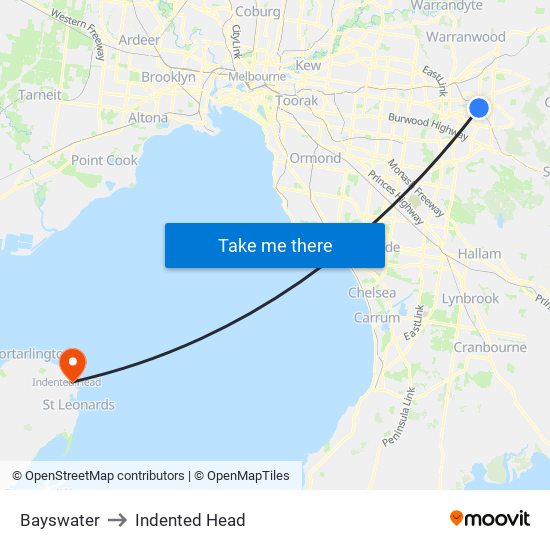 Bayswater to Indented Head map