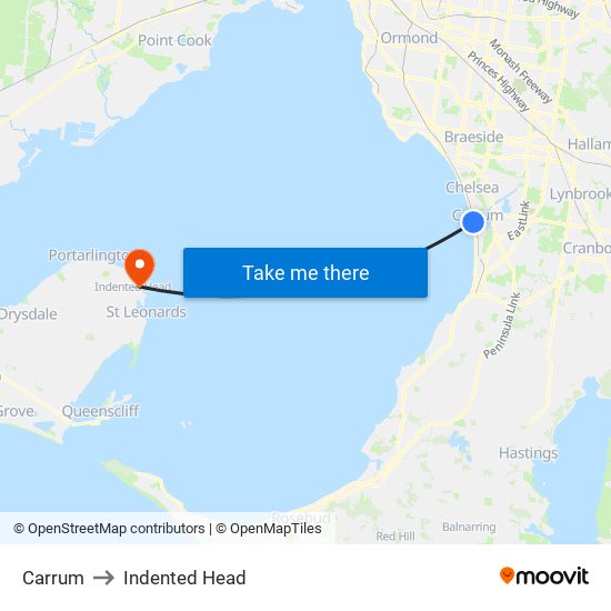 Carrum to Indented Head map