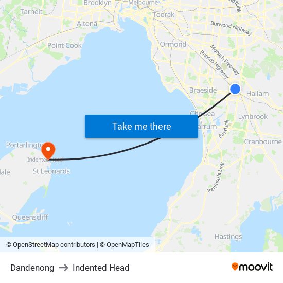 Dandenong to Indented Head map