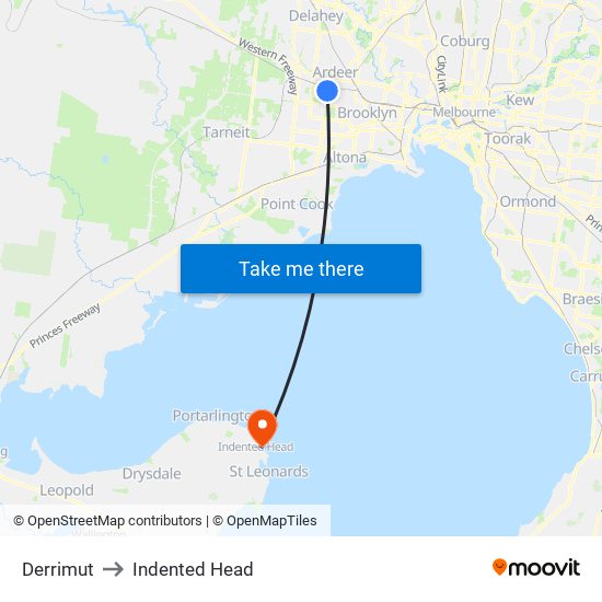 Derrimut to Indented Head map