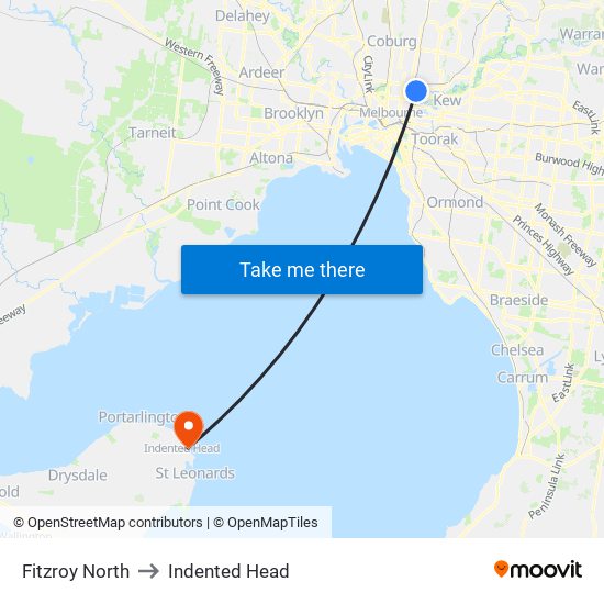 Fitzroy North to Indented Head map