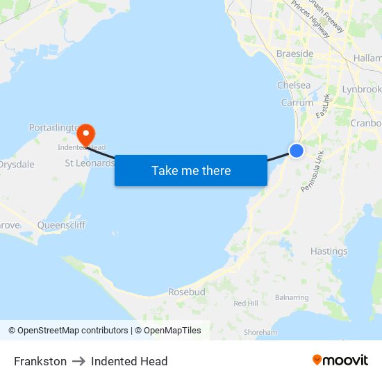 Frankston to Indented Head map