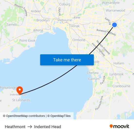 Heathmont to Indented Head map