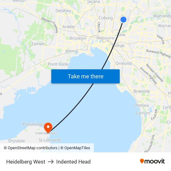 Heidelberg West to Indented Head map