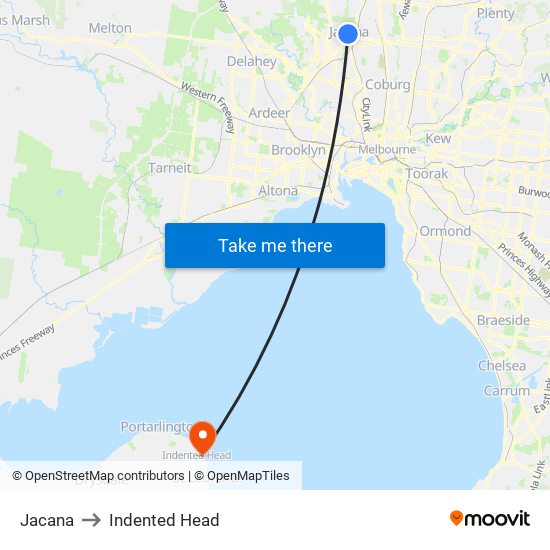 Jacana to Indented Head map