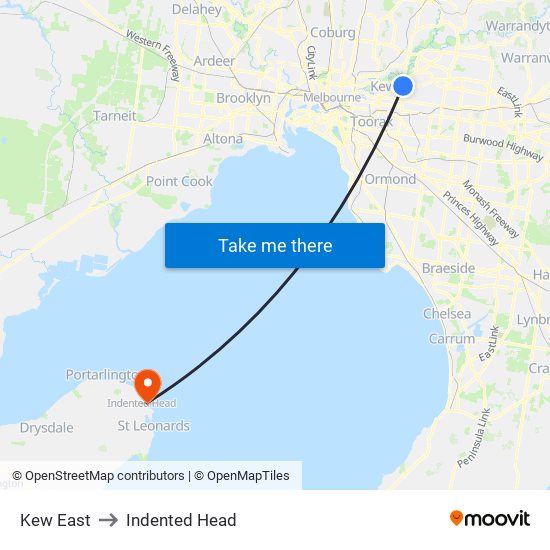 Kew East to Indented Head map