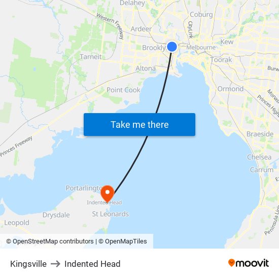 Kingsville to Indented Head map