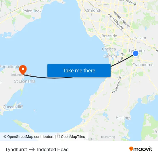 Lyndhurst to Indented Head map