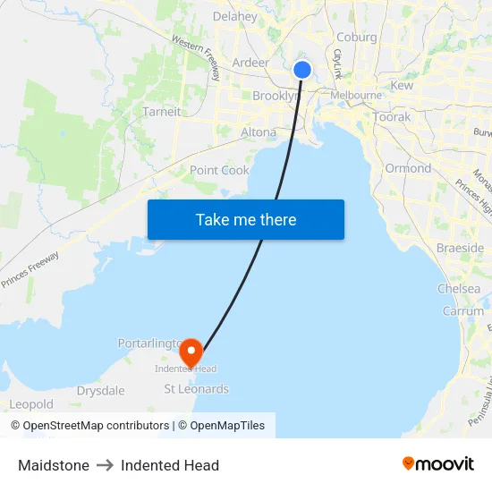 Maidstone to Indented Head map