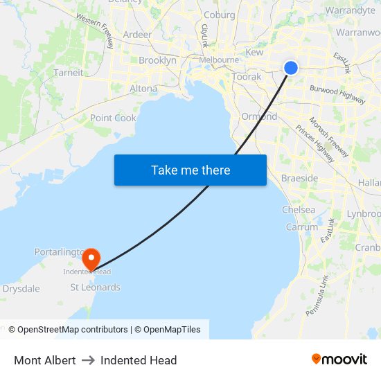 Mont Albert to Indented Head map